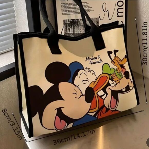 Disney Minnie Mouse Daisy Canvas Tote Bag Black - Picture 2 of 5